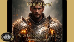 Blog Featured Image Man in armor that has lava dripping from it. Copy on image reads: "Feel More! With Emotional Muscle Development"
